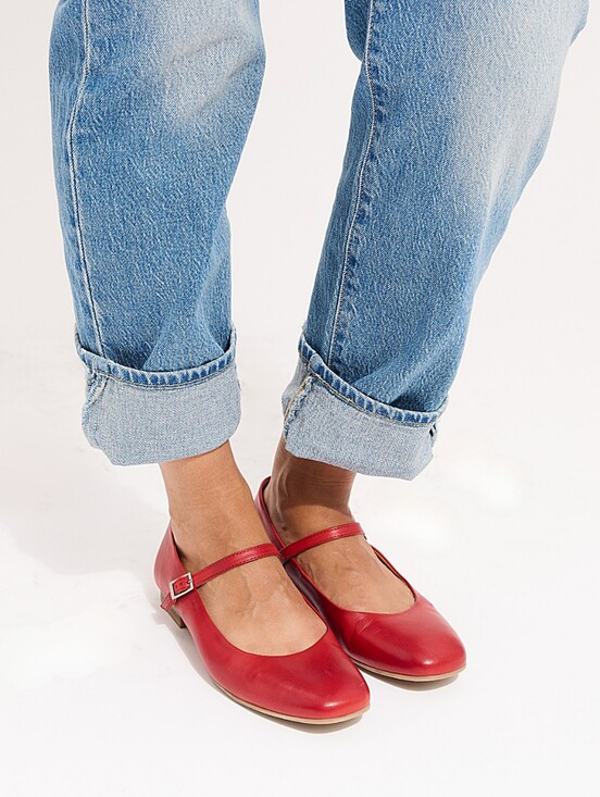 Miz Mooz Shoes - Miz Mooz Zahara Red Leather Mary Jane Flats Size 40
